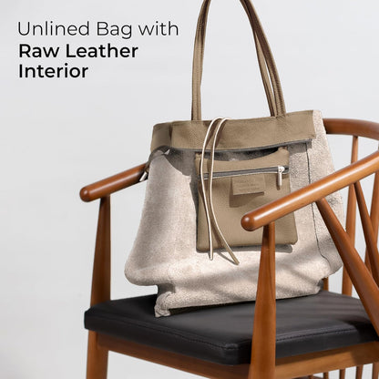 Italian Calf Leather Tote for Women with Zipper, Inner Pocket & Flat Base | Soft Unlined Shopper for Work & Travel