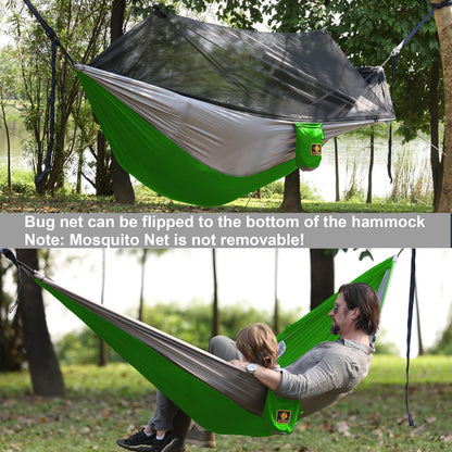 Camping Hammock with Net,Travel Portable Lightweight Hammocks with Tree Straps and Solid D-Shape Carabiners,Parachute Nylon Hammock for Outsides Backpacking Beach Backyard Patio Hiking