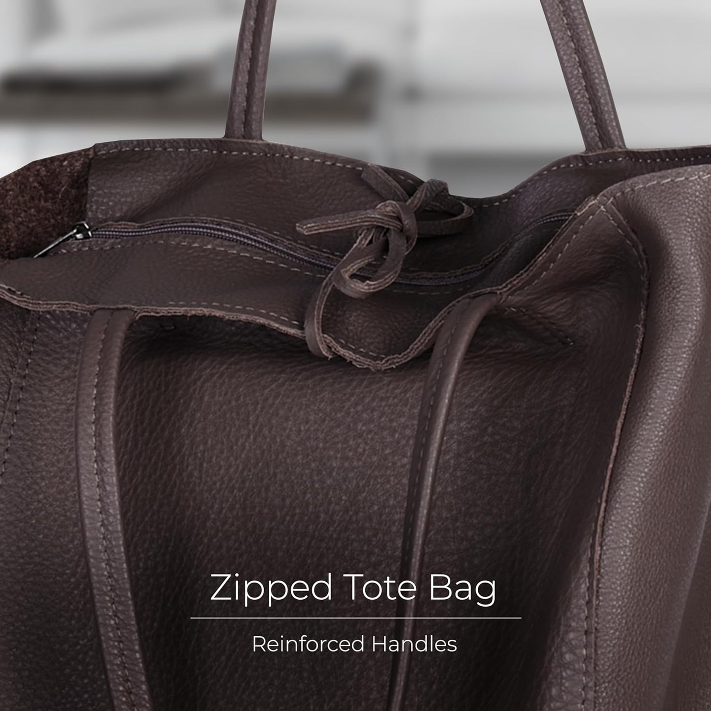 Italian Calf Leather Tote for Women with Zipper, Inner Pocket & Flat Base | Soft Unlined Shopper for Work & Travel