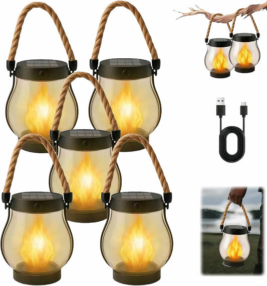 Kaliqo Solar Lantern Outdoor Lights Solar Lantern Waterproof Flickering Flame Hanging Lanterns for Patio Yard Garden Decor (5 Pcs)