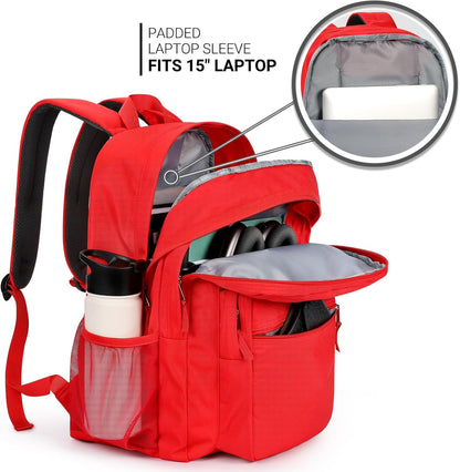 ZORFIN 26L Backpack for College, and Travel: Water Resistant Bookbag - Red