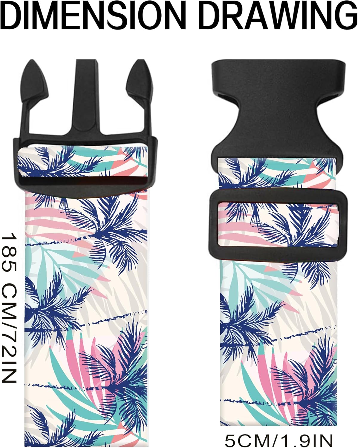 Luggage Straps for Suitcases, Adjustable Travel Belt, Durable Wide Luggage Strap, Cute Suitcase Strap Identifiers with Buckle, Bag Straps for Luggage, Cute Boho Leaf