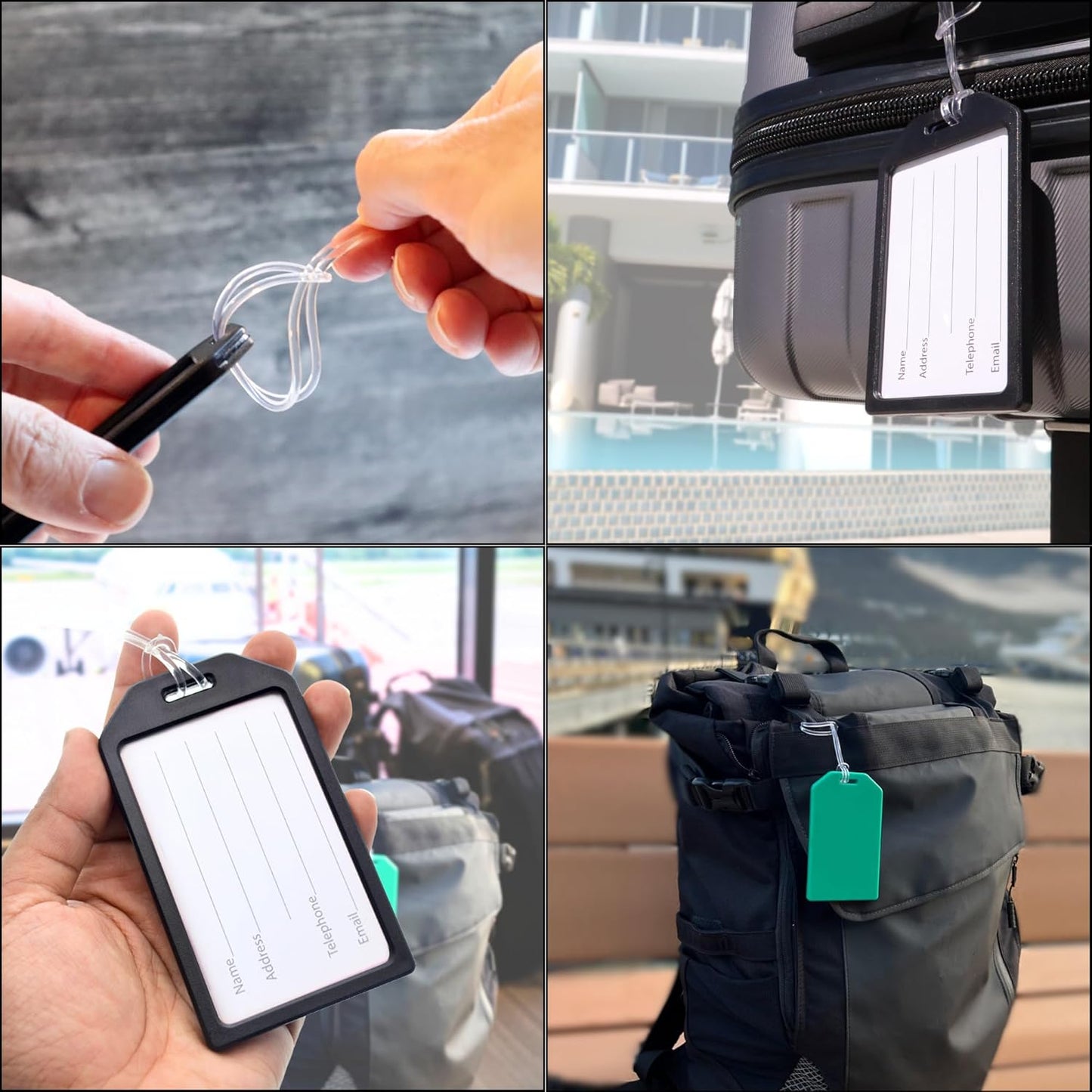 5 Pack - Premium Rigid Airline Luggage Tag Holders with 6" Worm Loops - Heavy Duty Hard Plastic -Suitcase ID Tag Identifiers with Business Card Insert Window by Specialist ID (Assorted Colors)