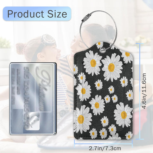 Daisies Luggage Tags,2 Pack Luggage Tag,Leather Privacy Cover ID Label with Stainless Steel Loop for Women Men Kids Girls Travel
