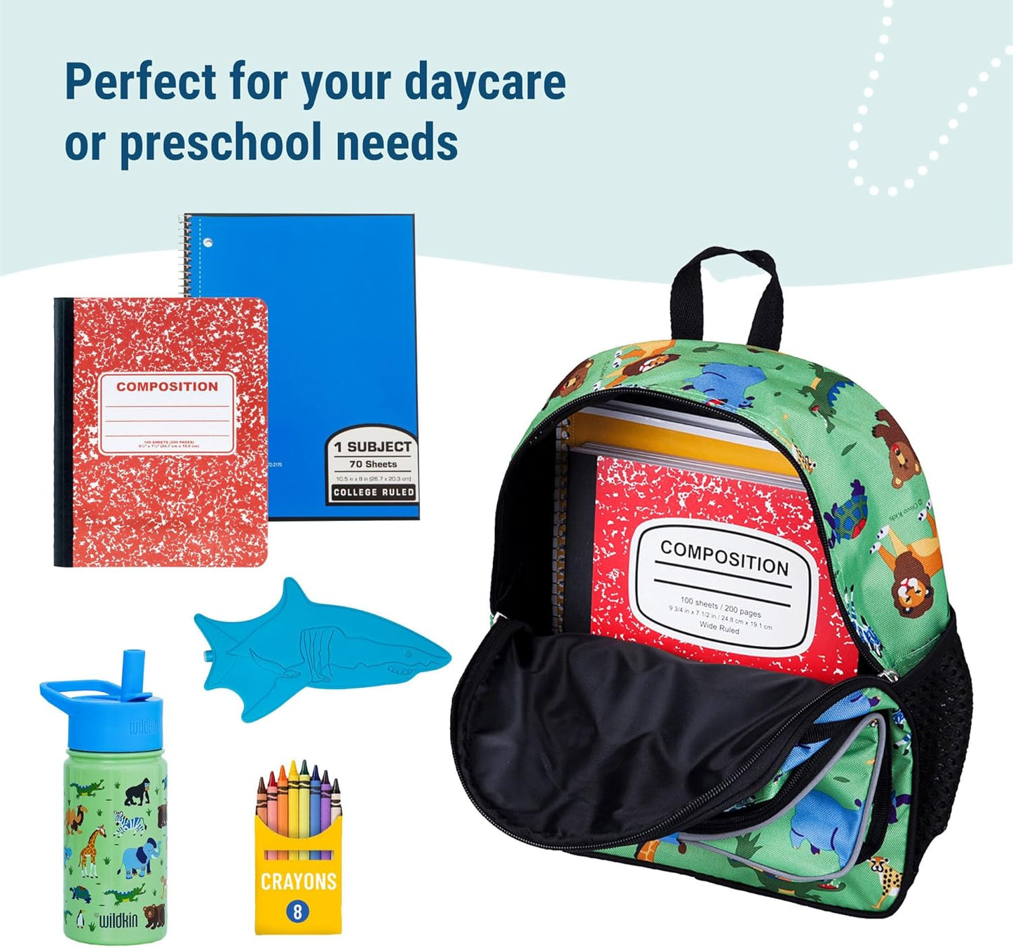 Wildkin 12-inch Kids Backpack – Padded, Adjustable, Ideal for Daycare & Travel - Wild Animals