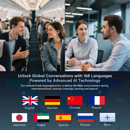 168 Languages AI Translation Earbuds, Bluetooth 5.4 Headphones Translator, 4-in-1 Smart Mode Touch Screen Real-Time Earphones Fit iOS and Android Ideal for Travel Business Learning, Deep Blue