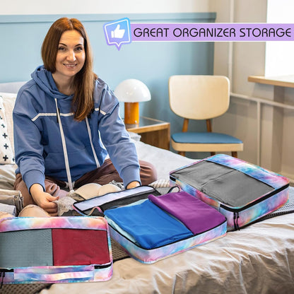 5 Pcs Packing Cubes for Suitcase Large Travel Cubes Carry on Luggage Organizer Bags for Clothes Accessories(L,Watercolor)