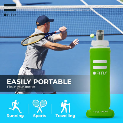 FITLY Soft Flask - Shrink As You Drink Soft Water Bottle for Hydration Pack - Folding Water Bottle Ideal for Running, Hiking, Cycling, Climbing & Rigorous Activity