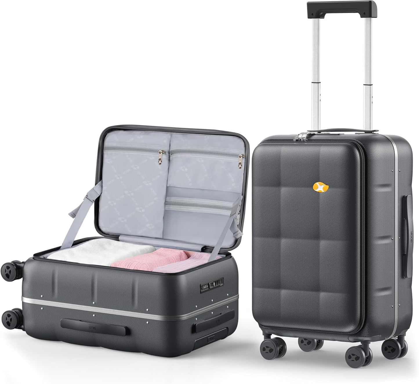 MGB 20 Inch Top Open Carry On Luggage 22x14x9 Airline Approved, Hard Shell Carry On Suitcase with Spinner Wheels, Travel Small Luggage Built-in TSA Lock for Women Men Gifts (Charcoal Grey)