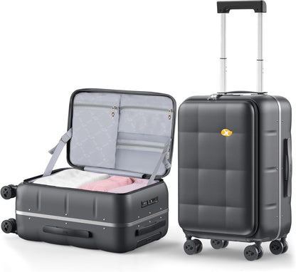 MGB 20 Inch Top Open Carry On Luggage 22x14x9 Airline Approved, Hard Shell Carry On Suitcase with Spinner Wheels, Travel Small Luggage Built-in TSA Lock for Women Men Gifts (Charcoal Grey)