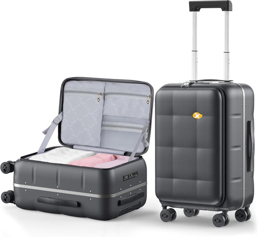 MGB 20 Inch Top Open Carry On Luggage 22x14x9 Airline Approved, Hard Shell Carry On Suitcase with Spinner Wheels, Travel Small Luggage Built-in TSA Lock for Women Men Gifts (Charcoal Grey)