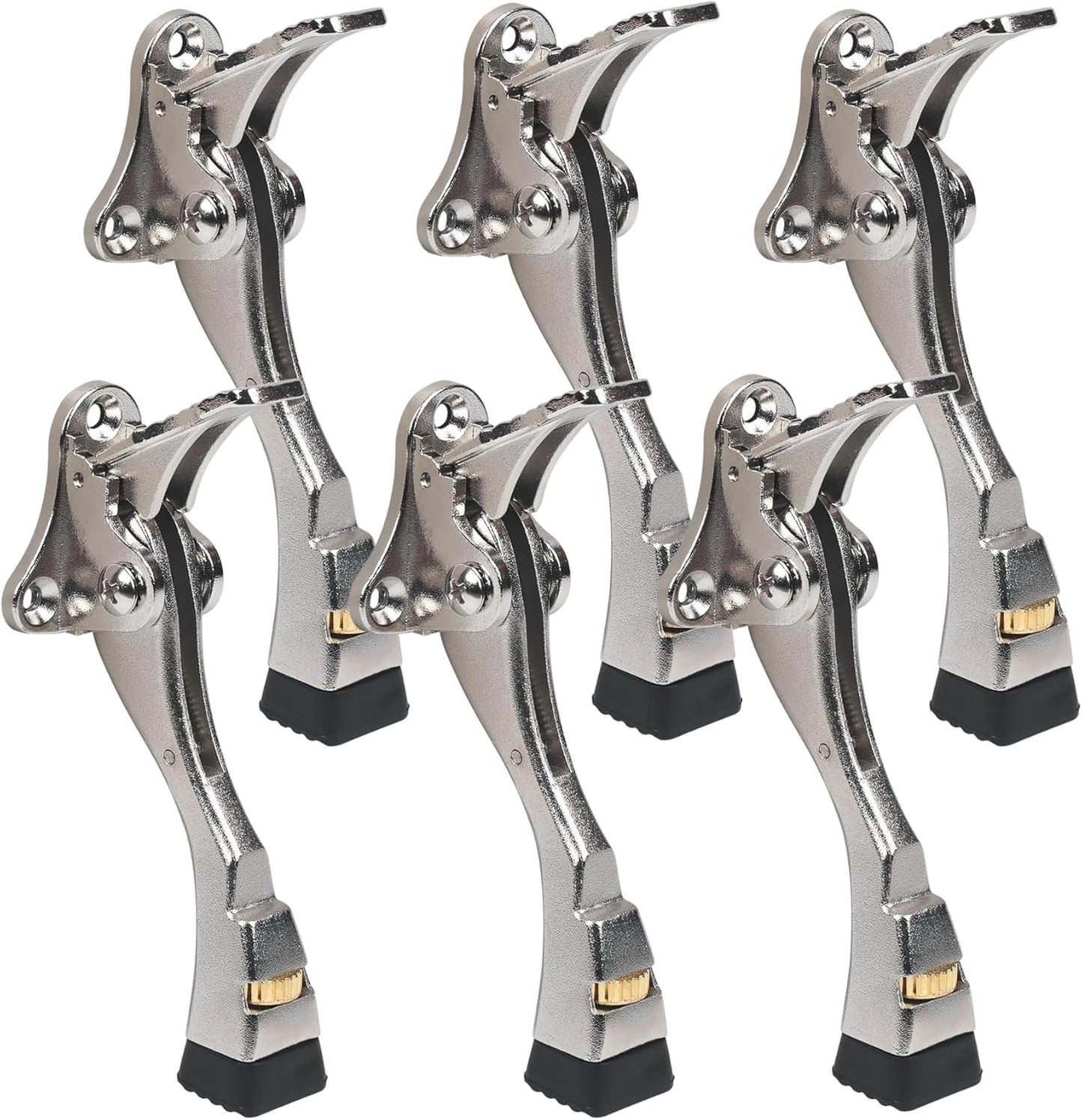 6 Packs Heavy Duty Kickdown Door Stopper, One Touch Adjustable Kickdown Door Stop for Heavy Doors, 4 in Metal Door Kickstand with Rubber Tip & Wall Protectors for Wide Doors