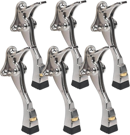 6 Packs Heavy Duty Kickdown Door Stopper, One Touch Adjustable Kickdown Door Stop for Heavy Doors, 4 in Metal Door Kickstand with Rubber Tip & Wall Protectors for Wide Doors