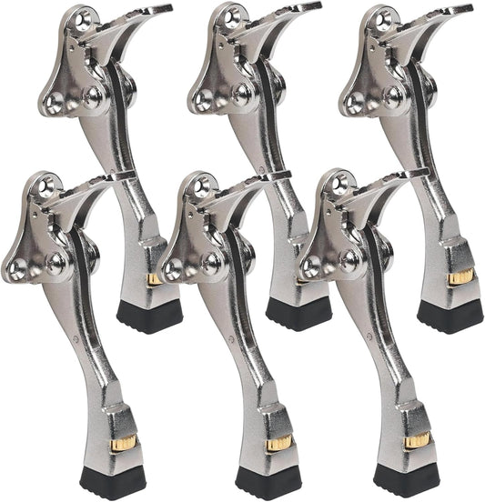 6 Packs Heavy Duty Kickdown Door Stopper, One Touch Adjustable Kickdown Door Stop for Heavy Doors, 4 in Metal Door Kickstand with Rubber Tip & Wall Protectors for Wide Doors