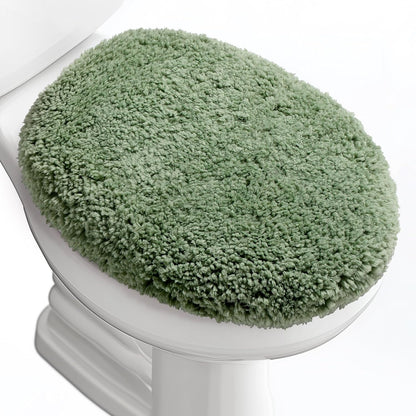 Microfiber Elongated Toilet Seat Cover 19.5"x 15" Machine Washable Solid Toilet Lid Cover Adjustable Rubber Backing Fits Most 18-19.5" L x 14-16" W Elongated Toilet Seat