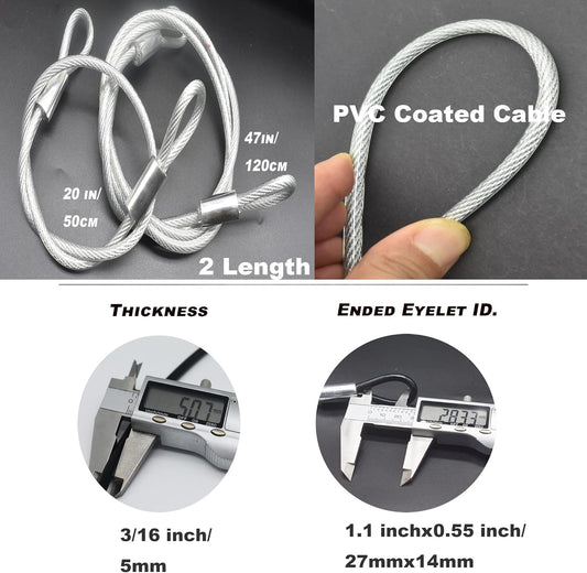 4 pcs 47 inch (120cm) 5mm Thickness Vinyl Cover Coated Galvanized Steel Wire Cable with Loops Security Lanyard Rope Tether Lock, Clear