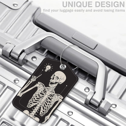 2 Pcs Human Skeleton Luggage Tags for Suitcases PU Leather Baggage Tags Name ID Label with Privacy Cover and Stainless Steel Loop for Men Women Travel Bag Suitcase