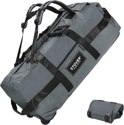 STOVER 80L Rolling Duffel Bag with Wheels, Extra Large 31 Inch Durable Travel Duffle Bag- Rugged, Collapsible, Rollable Design w/Shoulder Straps- Use as Luggage or Backpack for Men/Women (Grey)