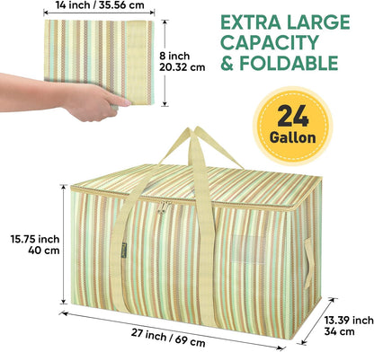 BALEINE 8-Pack Oversized Moving Bags with Reinforced Handles, Heavy-Duty Storage Tote for Clothes, Moving Supplies (Color Strip, 8-Pack)