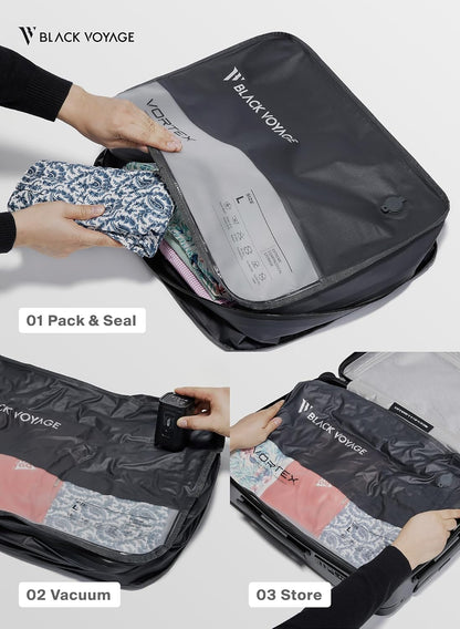 Black Voyage Reusable Vacuum Compression Travel Bag for Carry-On Suitcase and Backpack, Recycled IP67 Waterproof Space Saver Vacpack (1-Pack, 41L - No Pump)