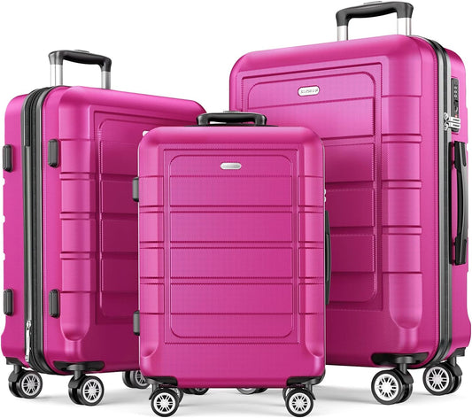 SHOWKOO Luggage Sets Expandable PC+ABS Durable Suitcase Sets Double Wheels TSA Lock Megenta 3pcs