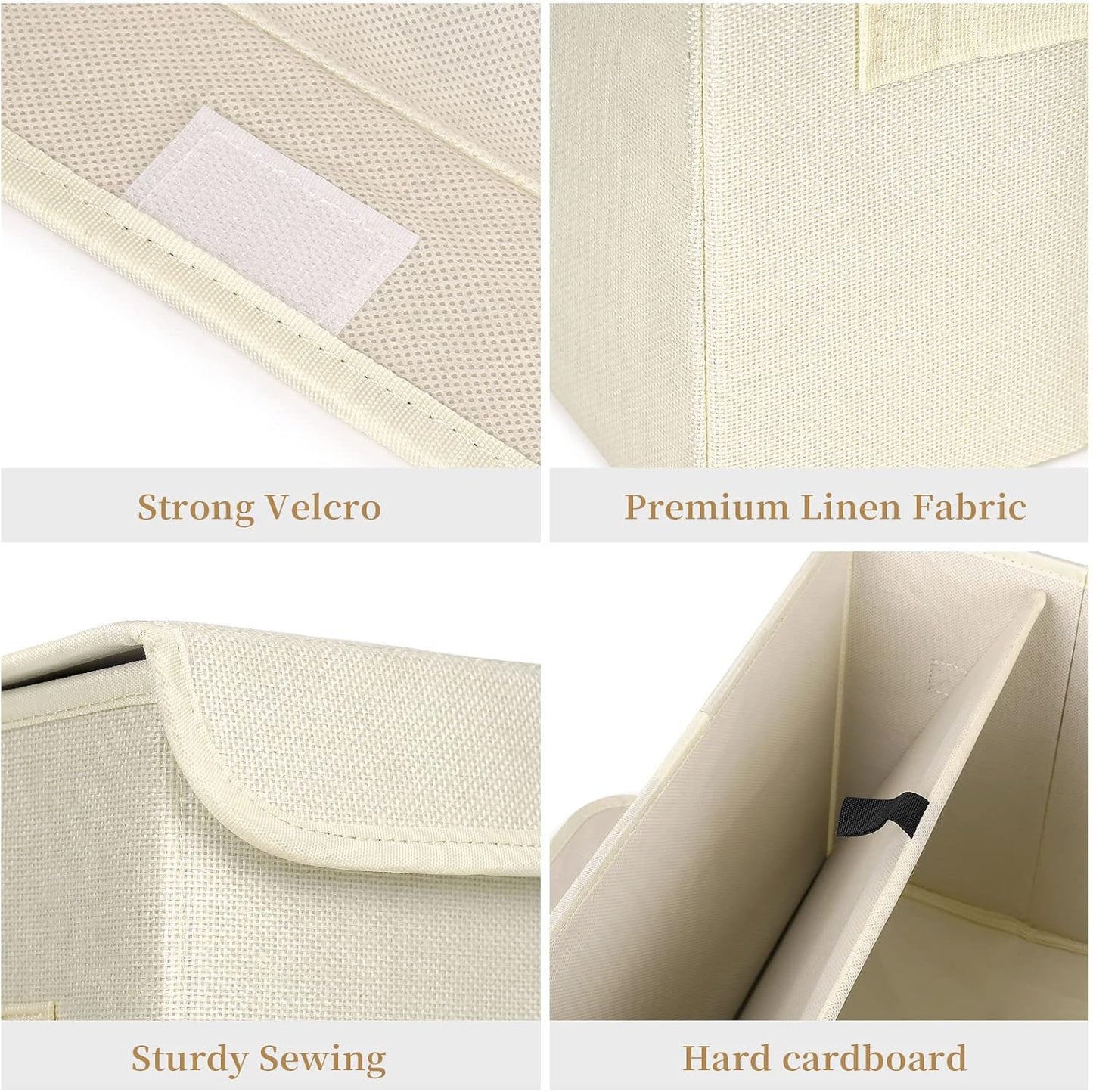 Large 42 Quarts Collapsible Stackable Storage Bins Cube with Lids [3-Pack] Foldable Fabric Linen Storage Boxes, Closet Organizer Baskets with Label for Home (16.7 x 12 x 12, Beige)