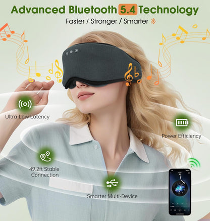 LC-dolida Bamboo Cotton Bluetooth Sleep Mask, 2 in 1 3D Soft Sleep Mask with Sleep Headphones, Sleep Eye Mask with Timming Setting, Blackout Sleeping Mask for Side Sleepers, Women Men, Grey
