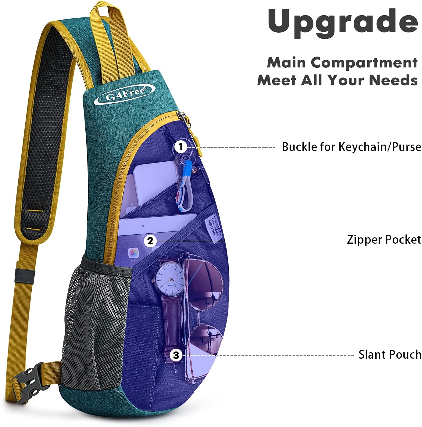 G4Free Sling Bag for Men Women, Small Crossbody Backpack Lightweight Chest Shoulder Bags for Travel, Outdoor and Sports (Teal Green)