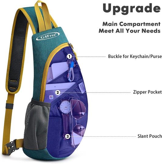 G4Free Sling Bag for Men Women, Small Crossbody Backpack Lightweight Chest Shoulder Bags for Travel, Outdoor and Sports (Teal Green)