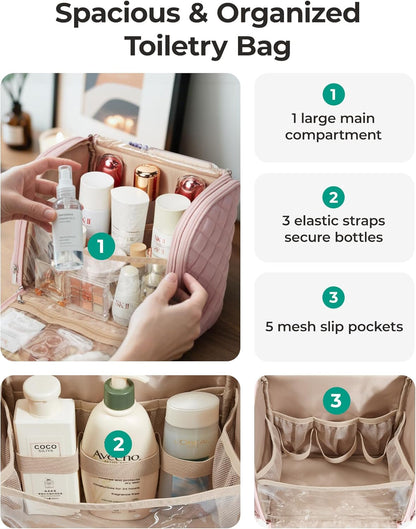 BAGSMART Travel Toiletry Bag, Large Capacity Cosmetic Bags for Women with Hanging Hook, Water-resistant for Toiletries Accessories Brushes Sponge, With Handle