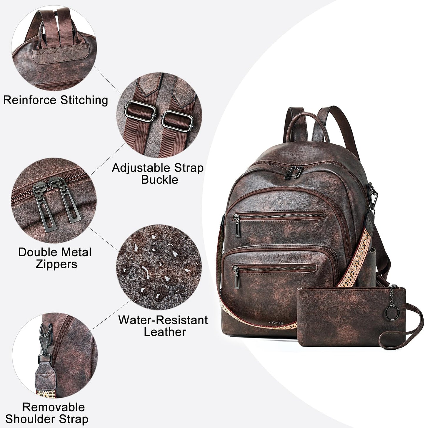 Backpack Purse for Women Laptop Backpack, Leather Travel Backpack Shoulder Bag Teacher College Daypack Work Handbag fits 14" Laptop-Coffee