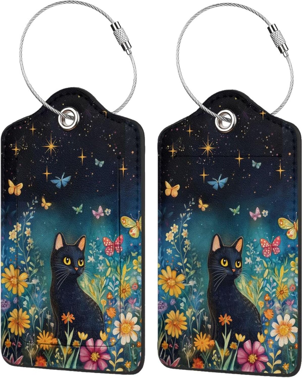 2 Pack Luggage Tag for Suitcase, Cute Unique Leather Suitcase Tags Identifiers with Privacy Name Address Labels & Durable Steel Loop for Women Men Travel