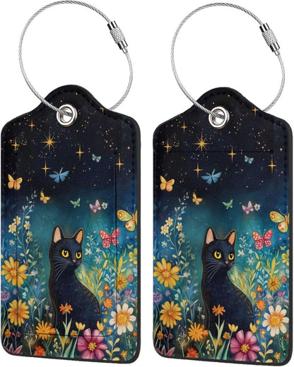 2 Pack Luggage Tag for Suitcase, Cute Unique Leather Suitcase Tags Identifiers with Privacy Name Address Labels & Durable Steel Loop for Women Men Travel