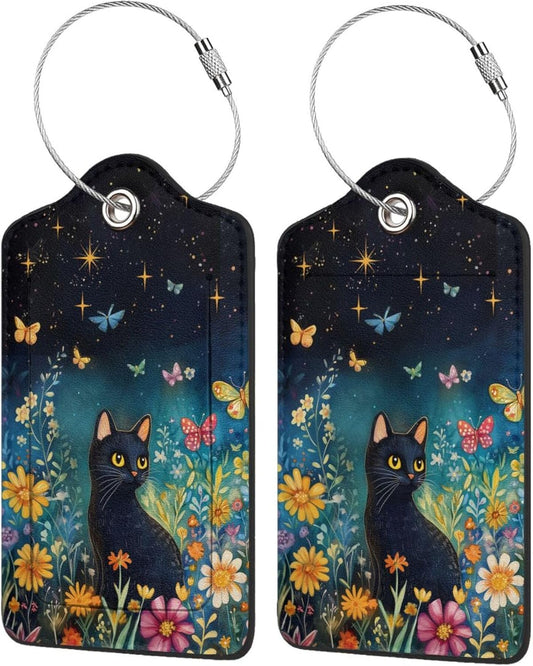 2 Pack Luggage Tag for Suitcase, Cute Unique Leather Suitcase Tags Identifiers with Privacy Name Address Labels & Durable Steel Loop for Women Men Travel