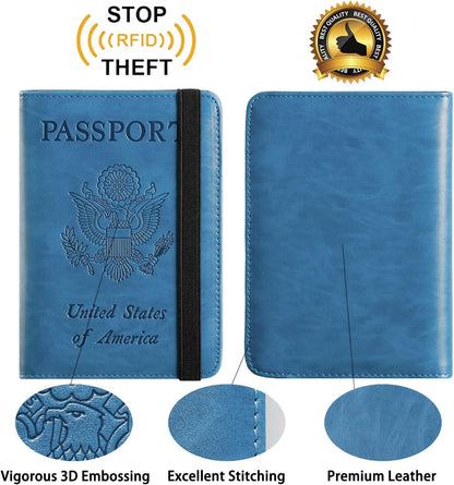 Passport Holder Cover Wallet Travel Essentials RFID Blocking Leather Card Case International Must Haves Travel Accessories for Women Men(113#Blue)