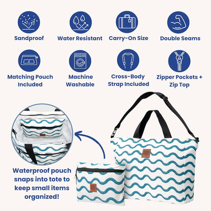Large Beach Tote Bag for Women – Foldable & Packable Travel Bag with Zipper & Waterproof Pouch, Lightweight & Sandproof