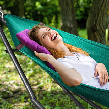 Tranquillo Double Hammock with Stand Included for 2 Persons/Foldable Hammock Stand 600 lbs Capacity Portable Case - Inhouse, Outdoor, Camping, Peacock