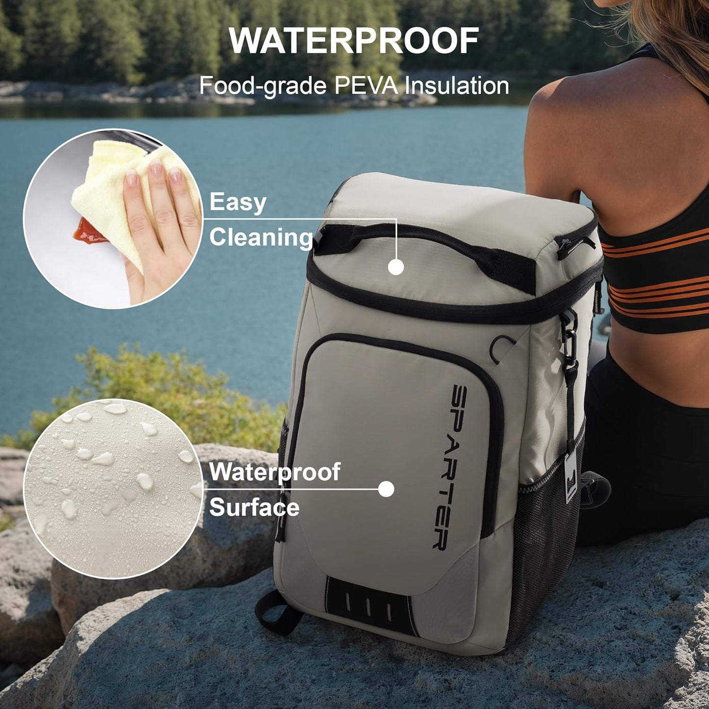 SPARTER Backpack Cooler Insulated Leak Proof 33/49 Cans, 2 Insulated Compartments Thermal Bag, Portable Lightweight Beach Travel Camping Lunch Backpack for Men and Women