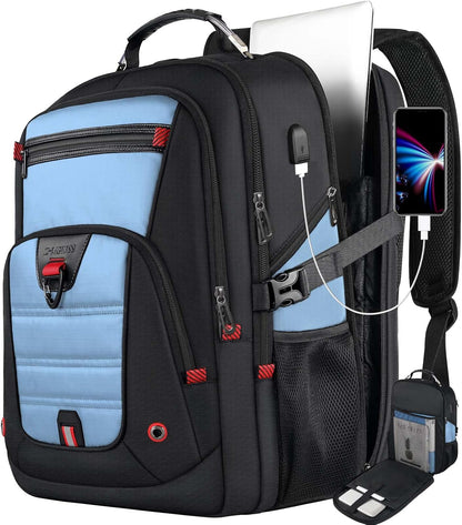 Z-MGKISS 18.4"-19" Extra Large Laptop Backpack, Water-Resistant Gaming Laptop Travel Backpack, School Bag with USB Charging Port and Multiple Compartments, Gifts for Men & Women, Lake Blue
