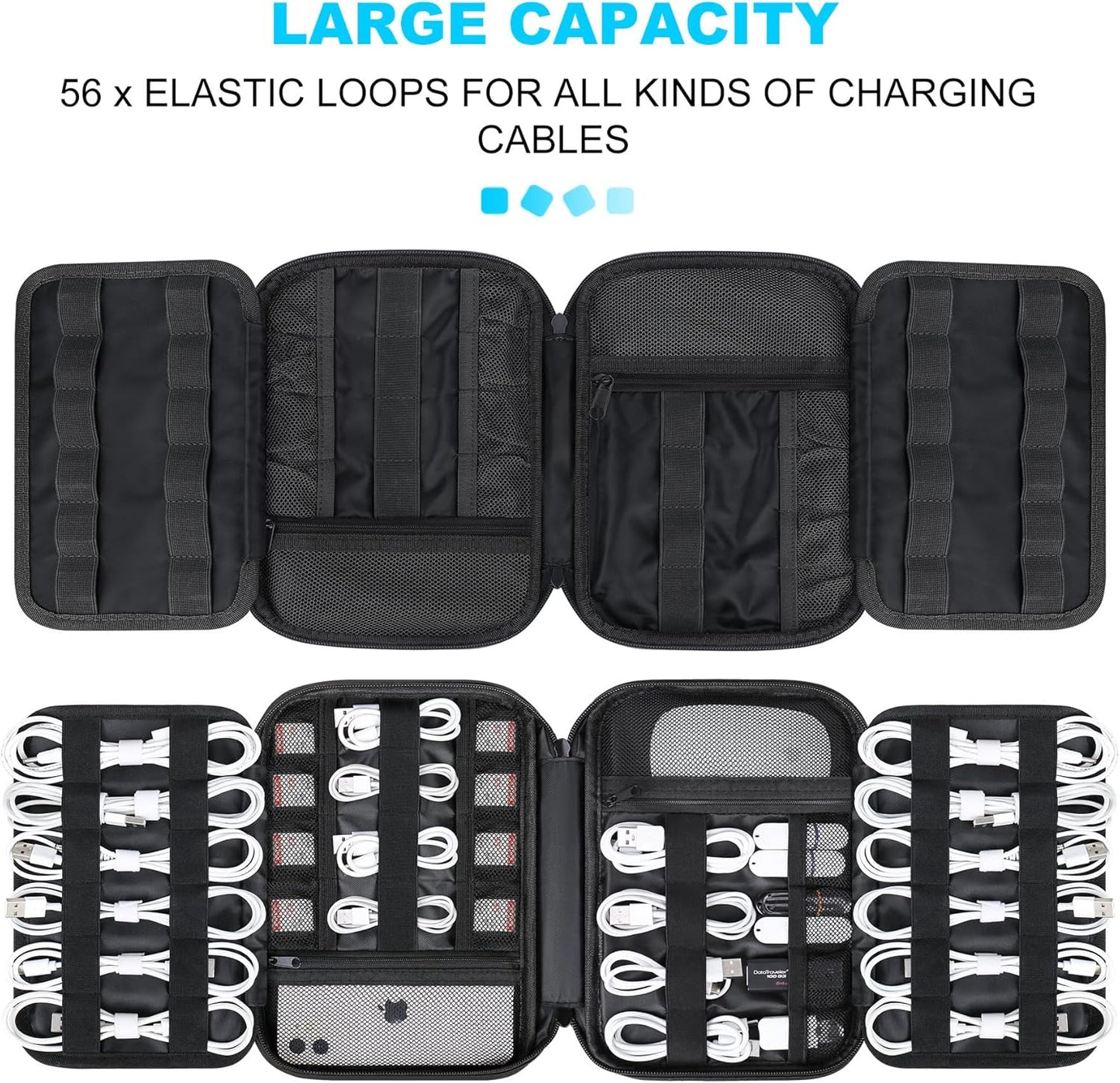 Lacdo Cord Organizer Travel, Cable Organizer Bag Case, Portable Electronics Organizer Travel Case, 6 Layer Large Capacity Charging Cords Storage organizer for Cables, SD Card, Travel Essentials, Black