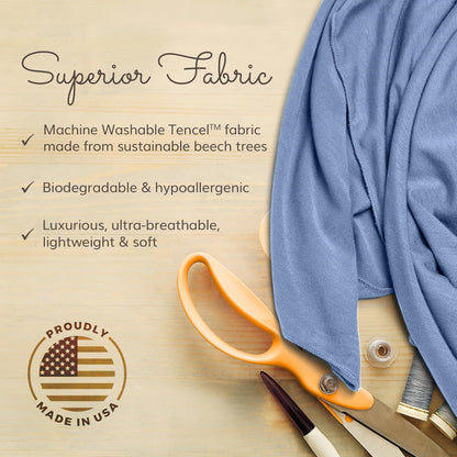 Happyluxe Odyssey Travel Pillow for Long Flights - Soft, Small, Alternative to Down and Memory Foam. 17 x 13in - Made in The USA, Serenity Blue Airplane Pillow for Adults Sleeping, Camping or Nap