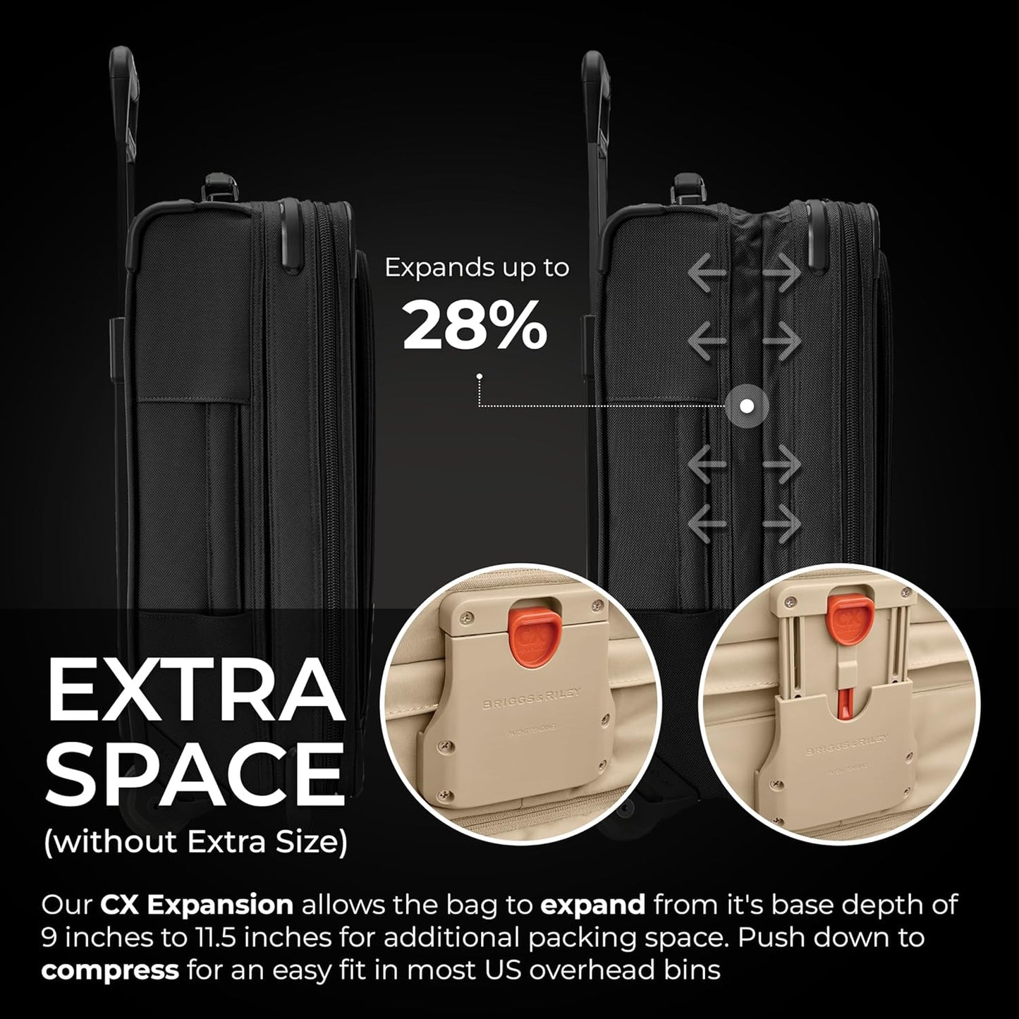 Briggs & Riley Essential 22" Carry On Expandable Spinner - Luggage for Travel, Suitcases with Wheels, Softside Rolling Bag for Men & Women, Self-Repairing Zipper - Baseline Collection, Black