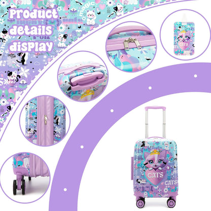 Kid’s Luggage Set 5 Piece Suitcase Set 16’’ Hardside Luggage with Spinner Wheels Girls Carry on Toddler Travel Rolling Suitcase Carry on Luggage Airline Approved