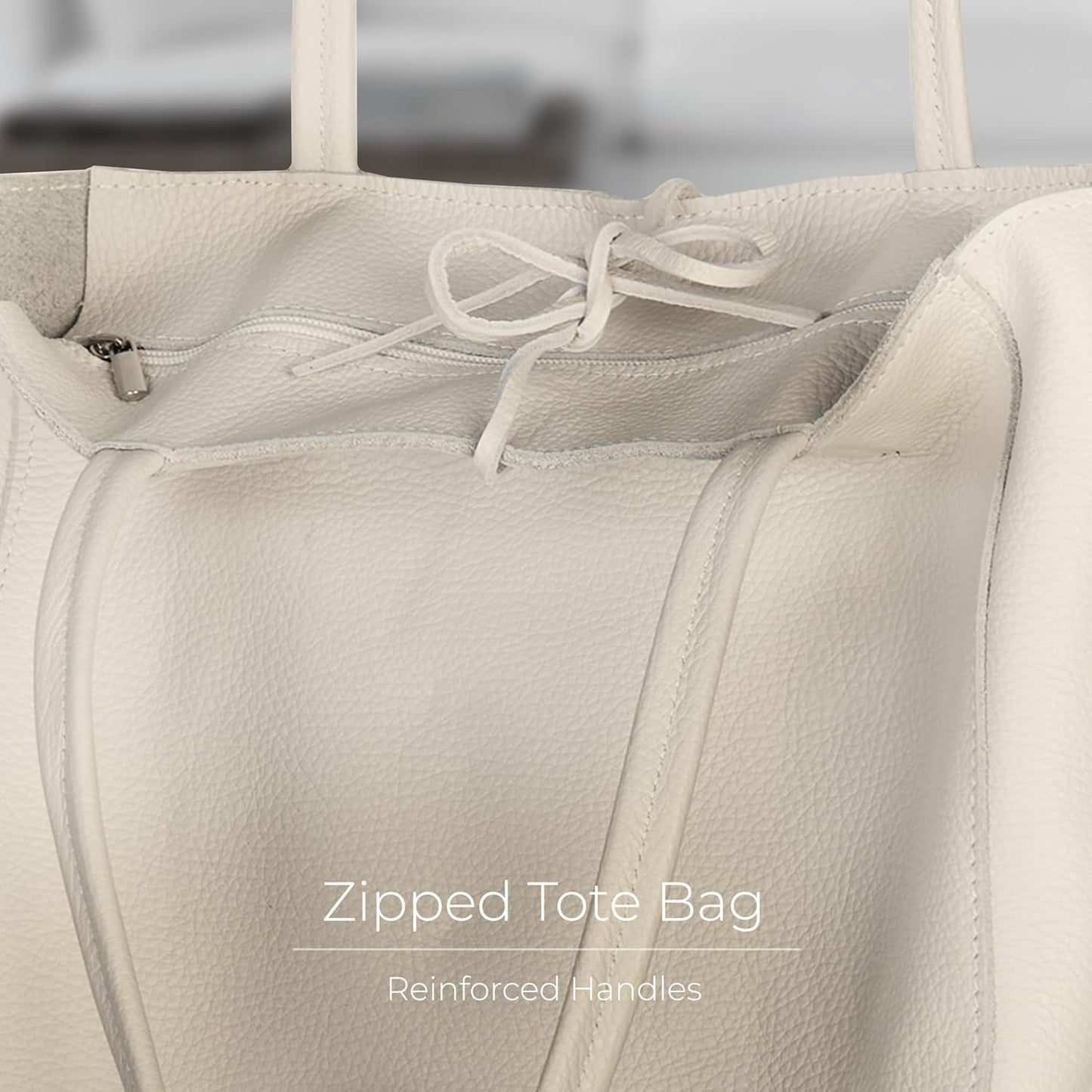 Italian Calf Leather Tote for Women with Zipper, Inner Pocket & Flat Base | Soft Unlined Shopper for Work & Travel