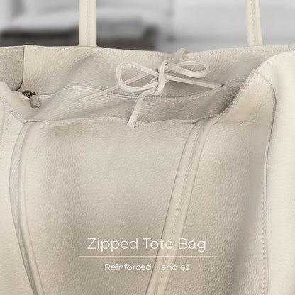 Italian Calf Leather Tote for Women with Zipper, Inner Pocket & Flat Base | Soft Unlined Shopper for Work & Travel