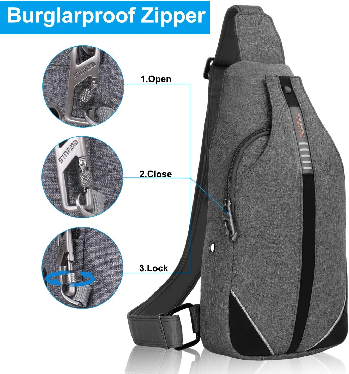 WATERFLY Small Crossbody Sling Backpack Anti Theft Backpack for Traveling Chest Shoulder Bag