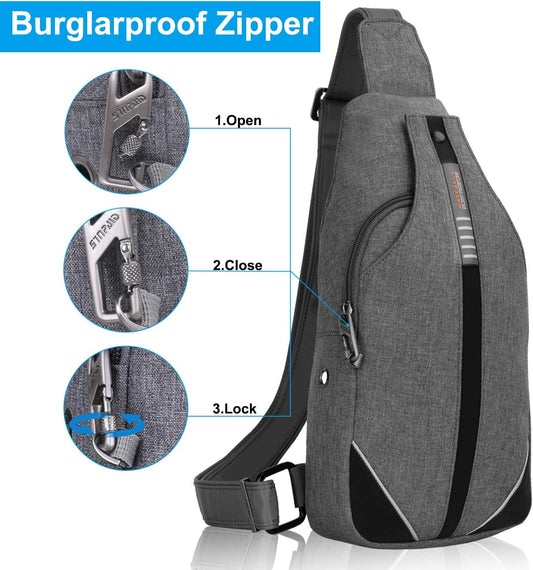 WATERFLY Small Crossbody Sling Backpack Anti Theft Backpack for Traveling Chest Shoulder Bag