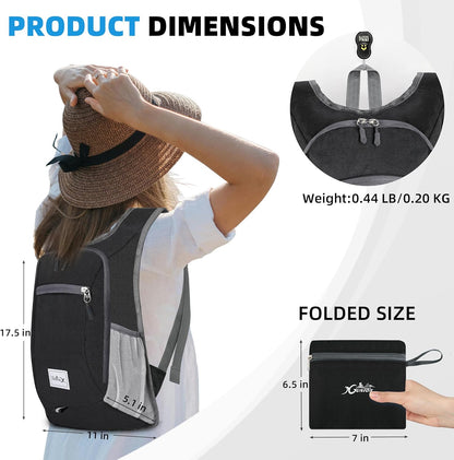 Small Travel Backpack - Lightweight & Foldable, 10L Capacity, Packable & Camping Hiking Daypack for Women & Men (Black)
