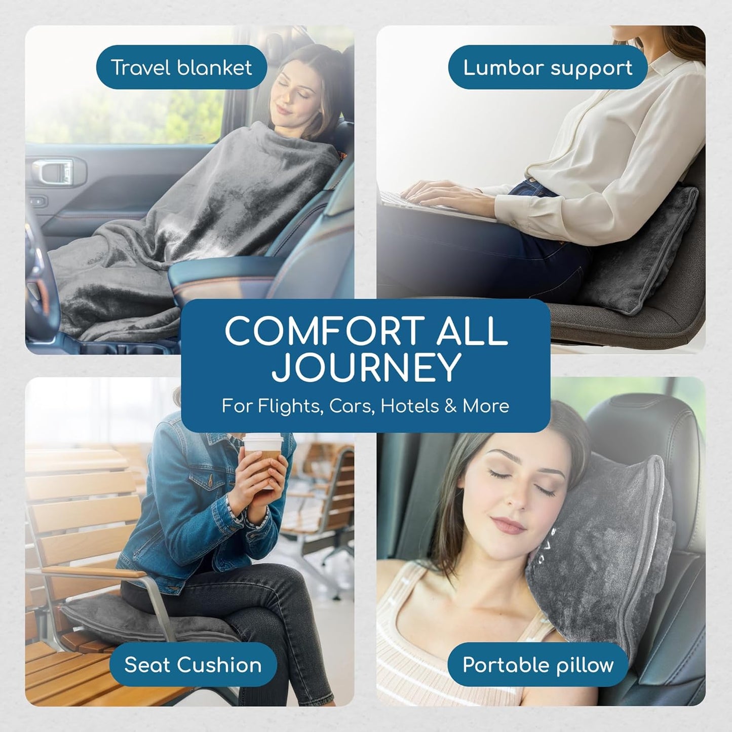 Resty 65"x40" Traveling Airplane Blanket, Deep Gray – Lightweight, Velvety Soft Blanket That Becomes a Travel Pillow – Must-Have Comfort for Planes & Road Trips – Travel Essentials for Women & Men