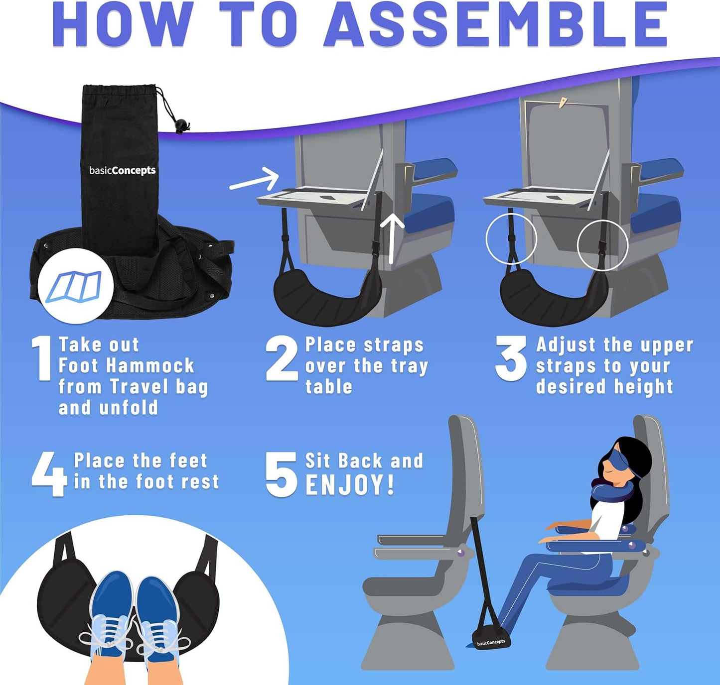 Airplane Footrest (4 Pack), Perfect Foot Hammock for Airplane Travel or Office - Relax Your Feet